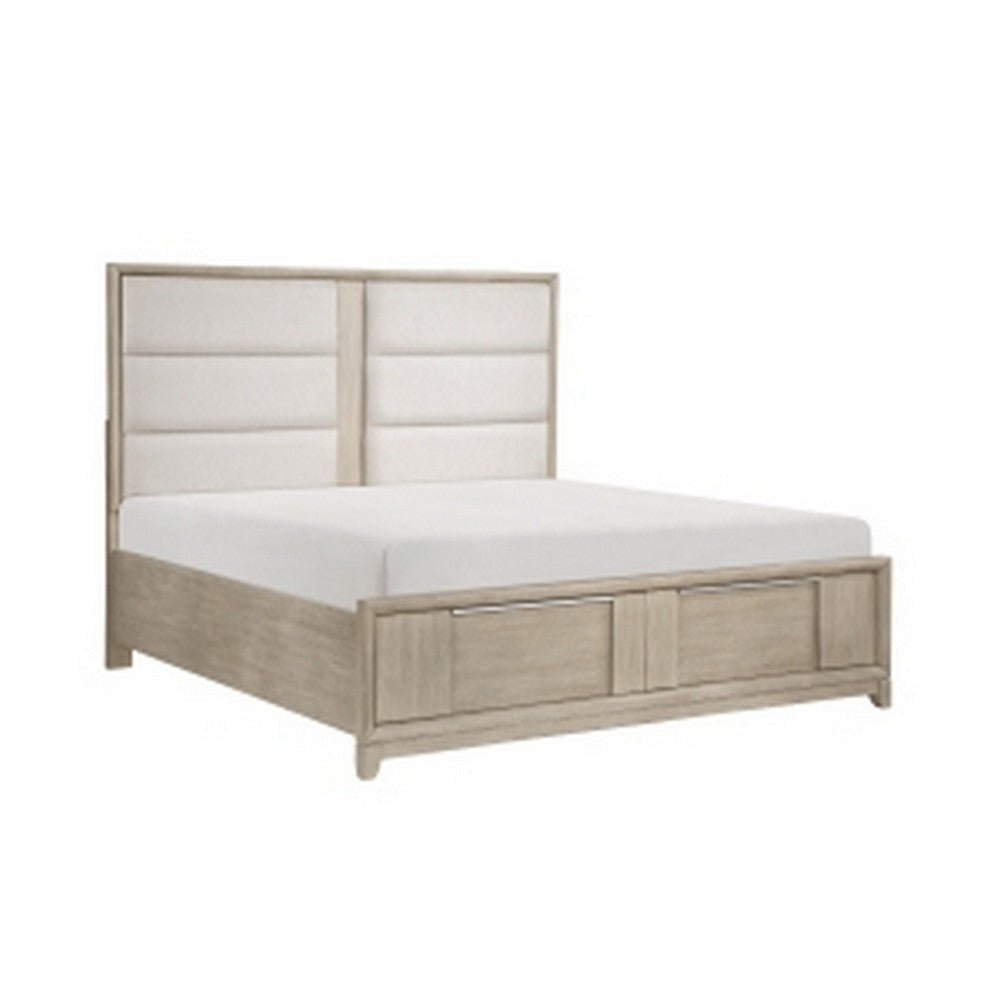 Owen Queen Platform Bed, Storage Drawers, Upholstery, Light Beige Wood By Casagear Home