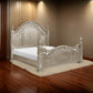 Lumi Queen Bed, Classical Metal Scrollwork, Glossy Platinum and Gold Tones By Casagear Home