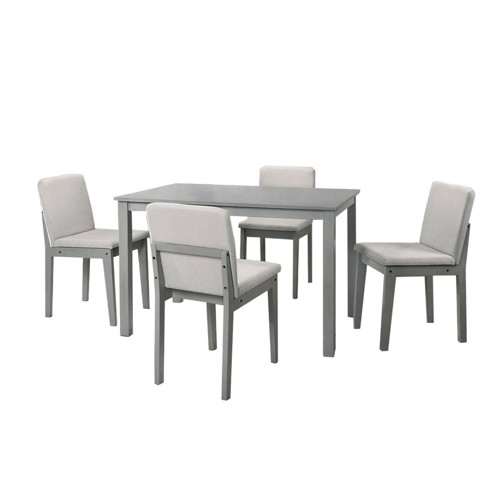 Zory 5pc Dining Table Set with 4 Cushioned Chairs, Beige Burlap, Gray Wood By Casagear Home