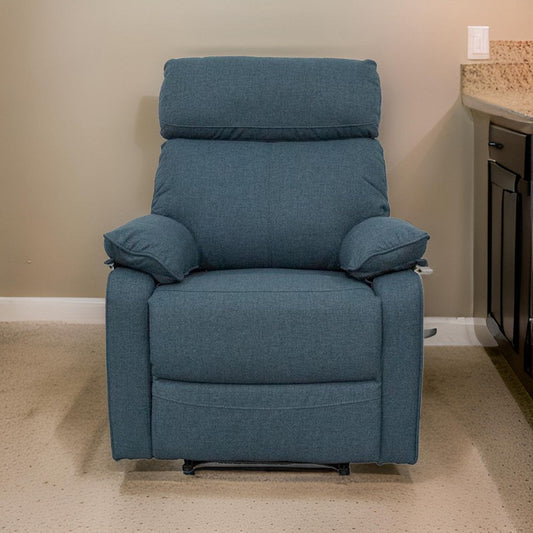 Fery 35 Inch Manual Recliner Chair, Blue Burlap, Cushioned Seat, Solid Wood By Casagear Home