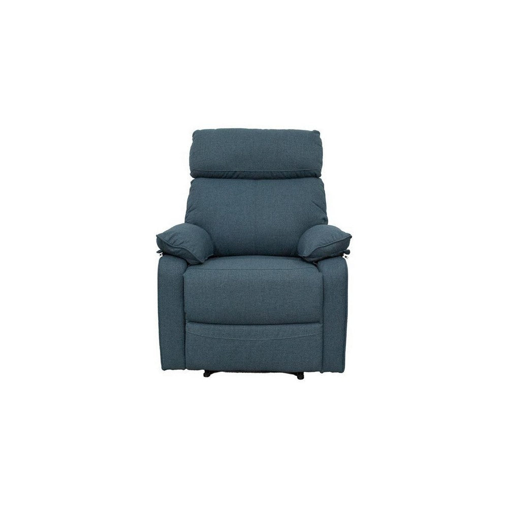 Fery 35 Inch Manual Recliner Chair Blue Burlap Cushioned Seat Solid Wood By Casagear Home BM314647