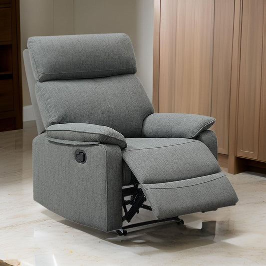 Fery 35 Inch Manual Recliner Chair, Gray Burlap, Cushioned Seat, Solid Wood By Casagear Home