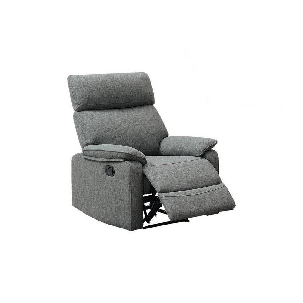 Fery 35 Inch Manual Recliner Chair Gray Burlap Cushioned Seat Solid Wood By Casagear Home BM314649