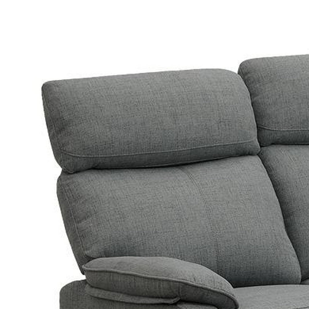 Fery 74 Inch Manual Recliner Sofa 3 Seater Gray Burlap Upholstery Wood By Casagear Home BM314650