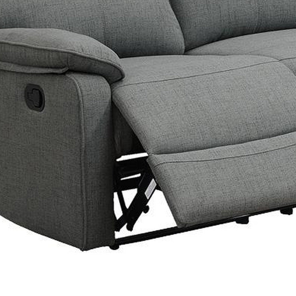 Fery 74 Inch Manual Recliner Sofa 3 Seater Gray Burlap Upholstery Wood By Casagear Home BM314650