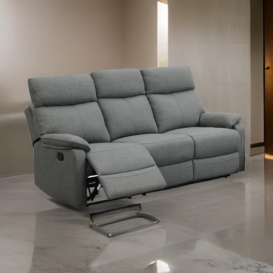 Fery 74 Inch Manual Recliner Sofa, 3 Seater, Gray Burlap Upholstery, Wood By Casagear Home