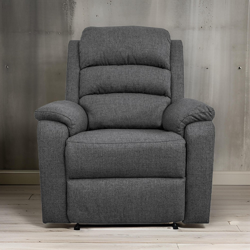 Fery 36 Inch Manual Recliner Chair, Gray Burlap, Cushioned Seat, Solid Wood By Casagear Home