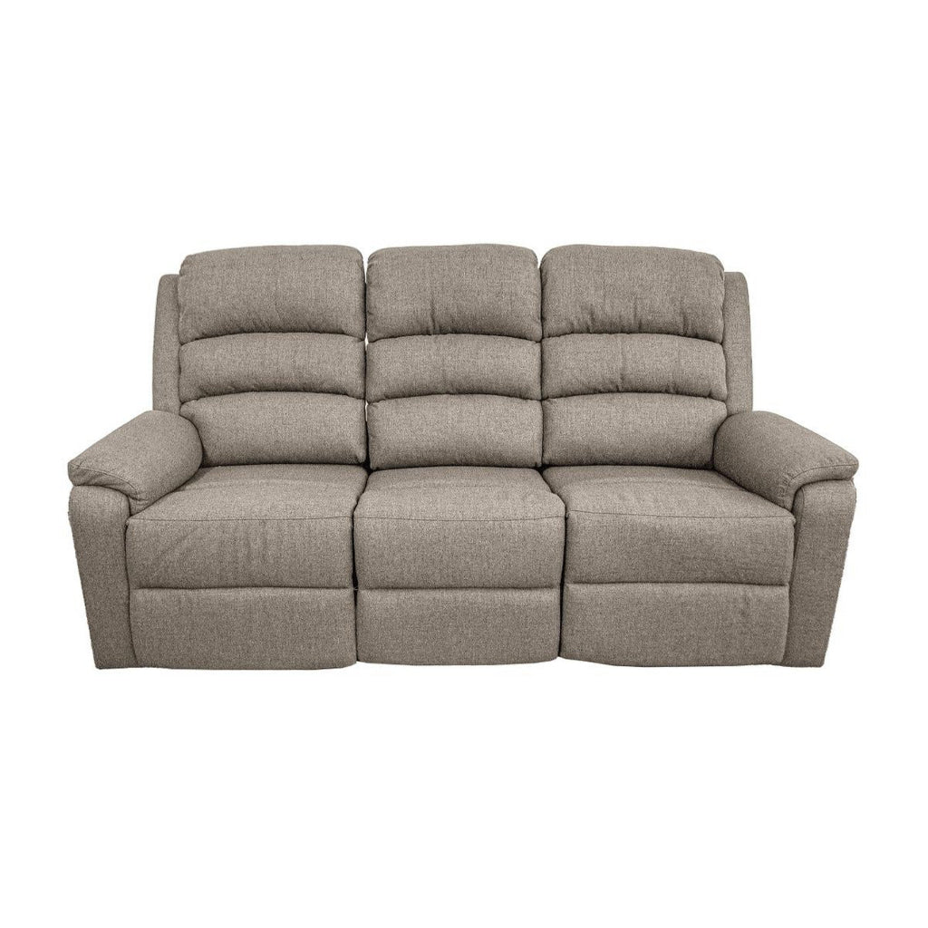 Fery 74 Inch Manual Recliner Sofa 3 Seater Brown Burlap Upholstery Wood By Casagear Home BM314654