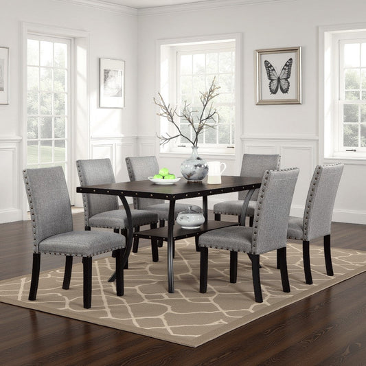 Sie 66 Inch Dining Table, Rectangular Nailhead Trim, Black Wood Finish By Casagear Home