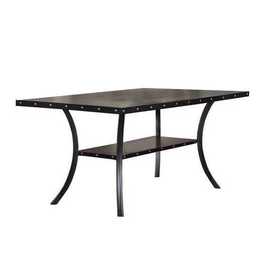 Sie 66 Inch Dining Table, Rectangular Nailhead Trim, Black Wood Finish By Casagear Home