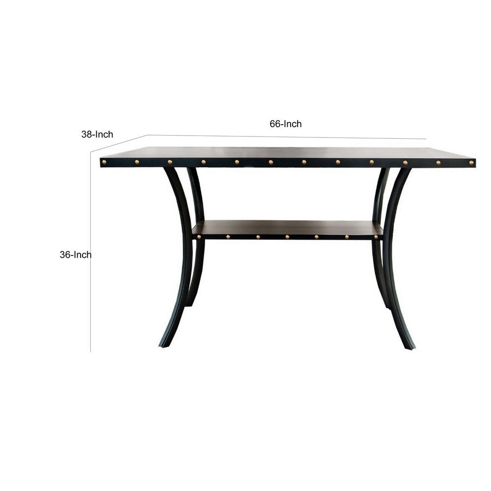 Sie 38 Inch Counter Height Table Rectangular Nailhead Trim Black Wood By Casagear Home BM314658