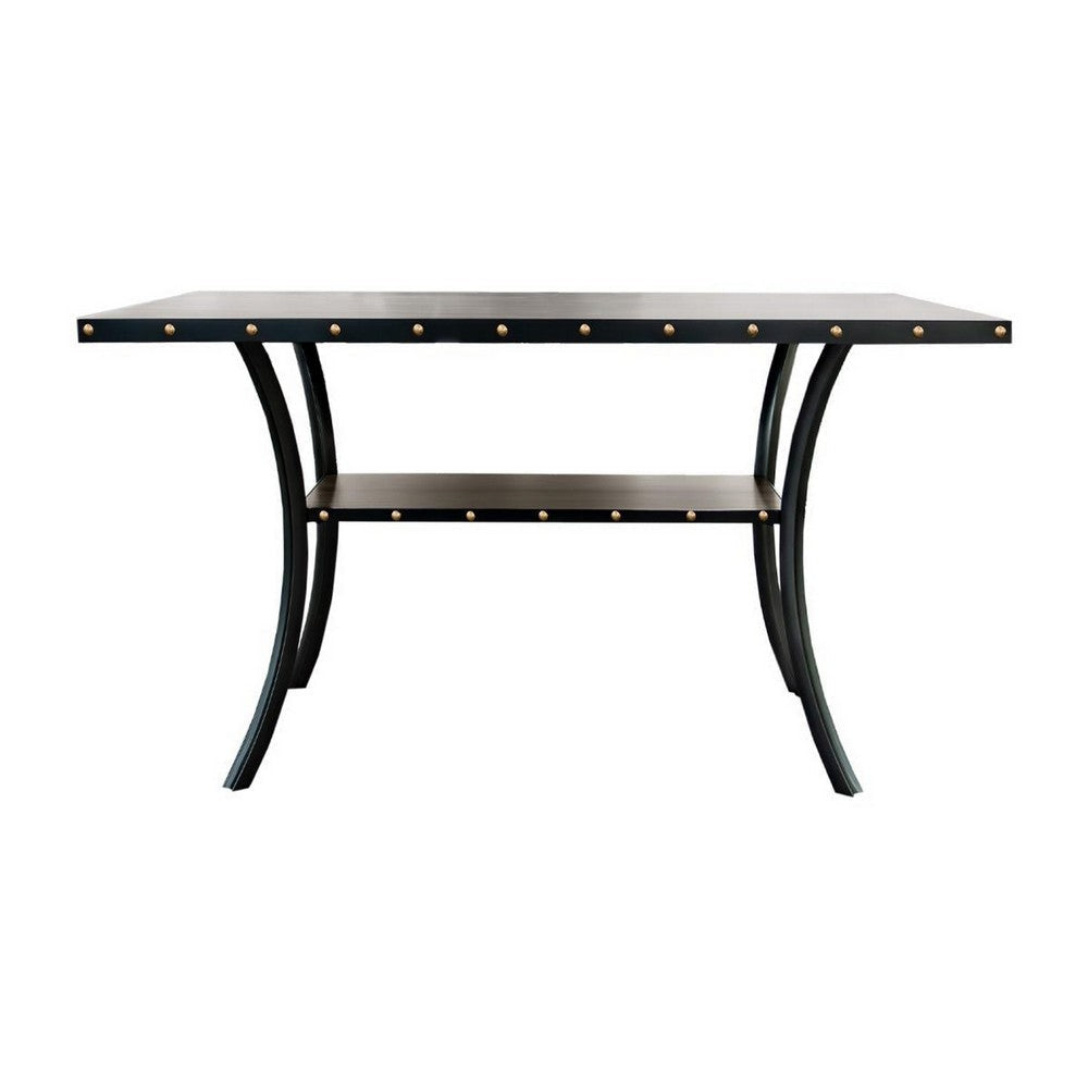 Sie 38 Inch Counter Height Table, Rectangular, Nailhead Trim, Black Wood By Casagear Home