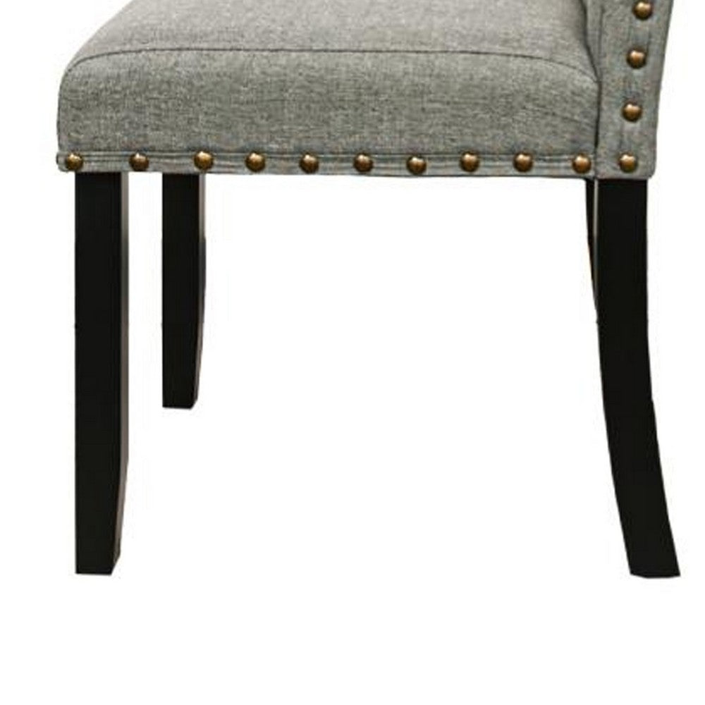 Sie 25 Inch Dining Chairs, Set of 2, Nailhead Trim, Padded Gray Upholstery, Black Wood