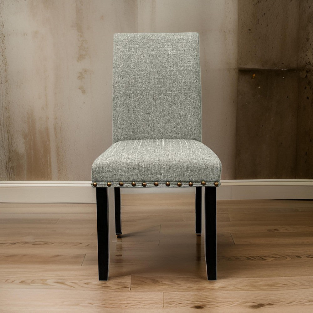Sie 25 Inch Dining Chairs, Set of 2, Nailhead Trim, Padded Gray Upholstery, Black Wood
