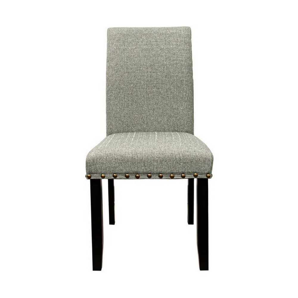 Sie 25 Inch Dining Chairs, Set of 2, Nailhead Trim, Padded Gray Upholstery, Black Wood