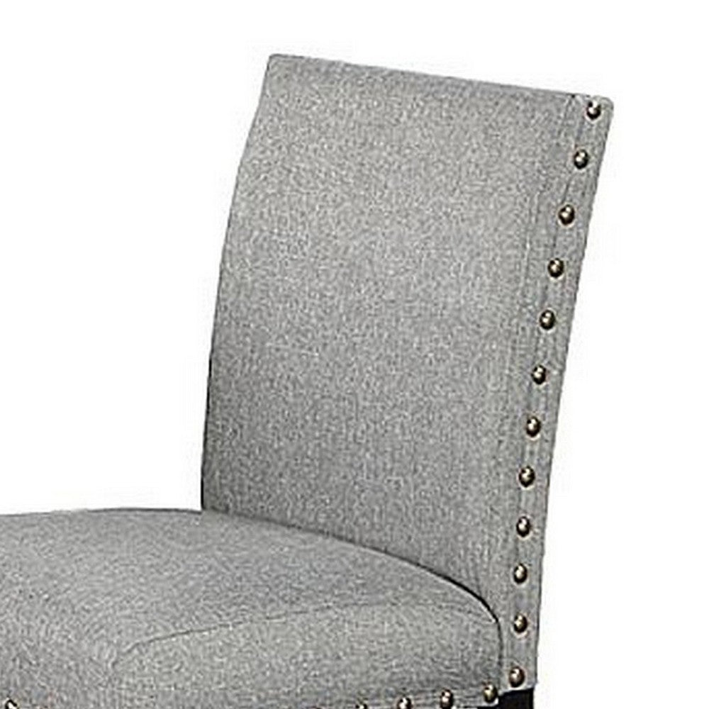 Sie 24 Inch Counter Height Chairs, Set of 2, Nailhead Trim, Gray Fabric, Black Wood