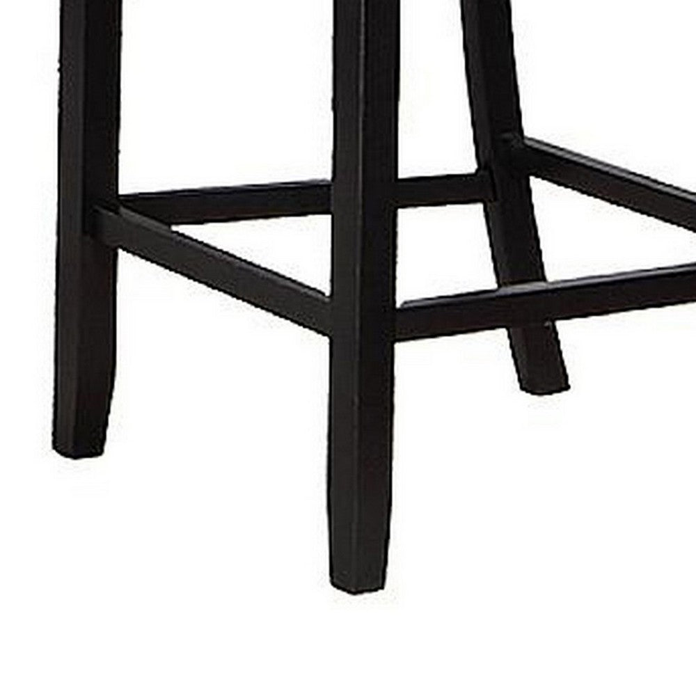 Sie 24 Inch Counter Height Chairs, Set of 2, Nailhead Trim, Gray Fabric, Black Wood