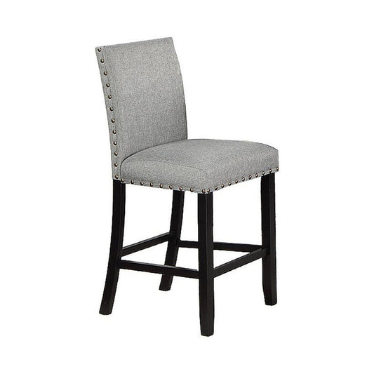 Sie 24 Inch Counter Height Chair, Nailhead Trim, Gray Fabric, Black Wood By Casagear Home