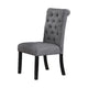 Jie 25 Inch Dining Chairs, Set of 2, Tufted Gray Upholstery, Rolled Top, Black Wood