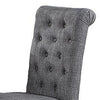 Jie 25 Inch Dining Chairs, Set of 2, Tufted Gray Upholstery, Rolled Top, Black Wood