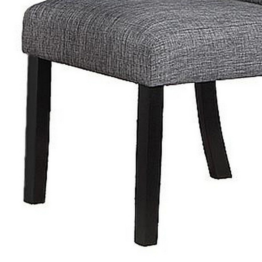 Jie 25 Inch Dining Chairs, Set of 2, Tufted Gray Upholstery, Rolled Top, Black Wood