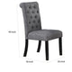 Jie 25 Inch Dining Chairs, Set of 2, Tufted Gray Upholstery, Rolled Top, Black Wood
