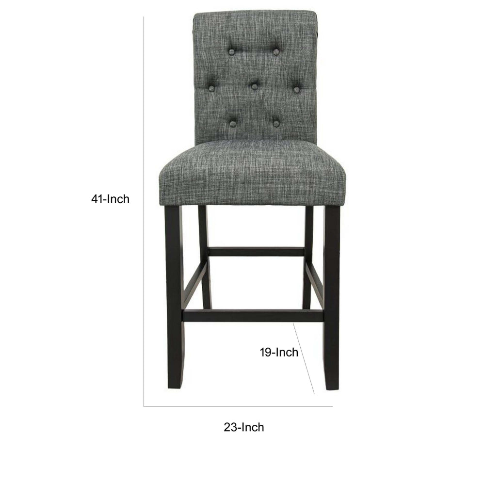 Jie 24 Inch Counter Height Dining Chair, Tufted Gray Upholstery, Black Wood By Casagear Home