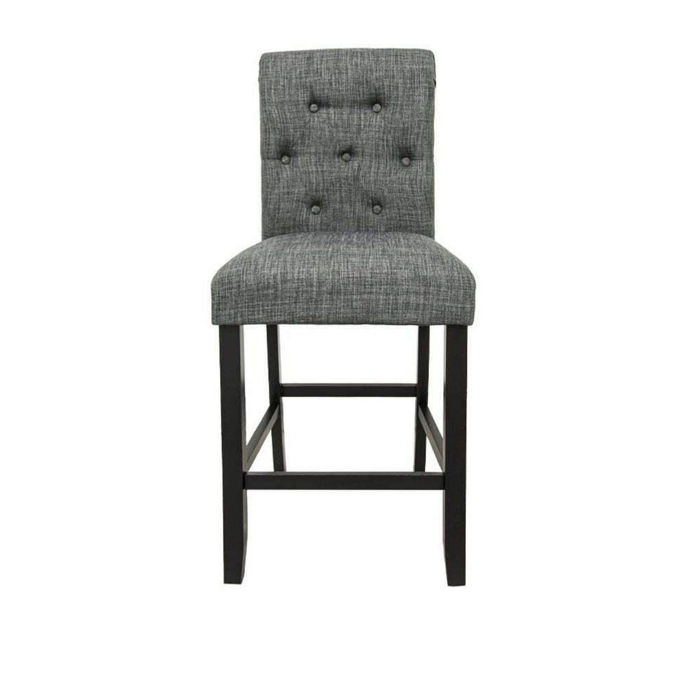 Jie 24 Inch Counter Height Dining Chair, Tufted Gray Upholstery, Black Wood By Casagear Home