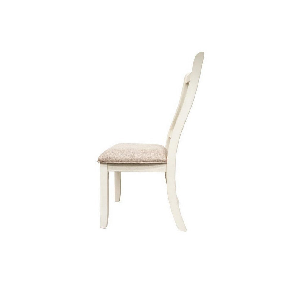 Sam 23 Inch Dining Chair Open Slat Backrest with Padded Seat White Wood By Casagear Home BM314664