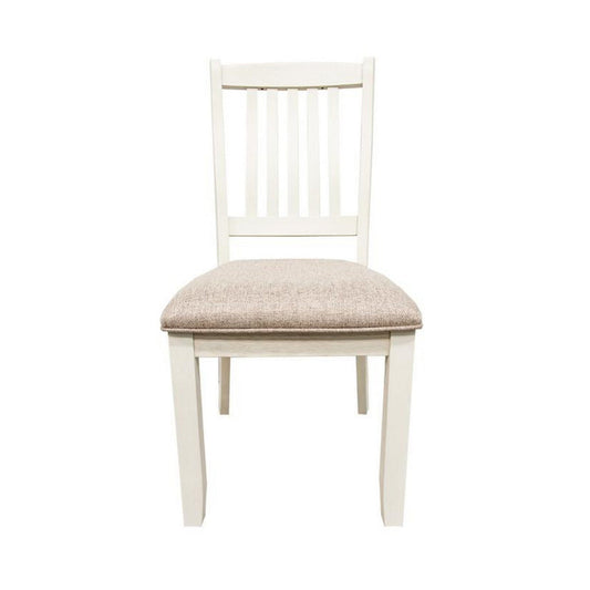 Sam 23 Inch Dining Chair, Open Slat Backrest with Padded Seat, White Wood By Casagear Home