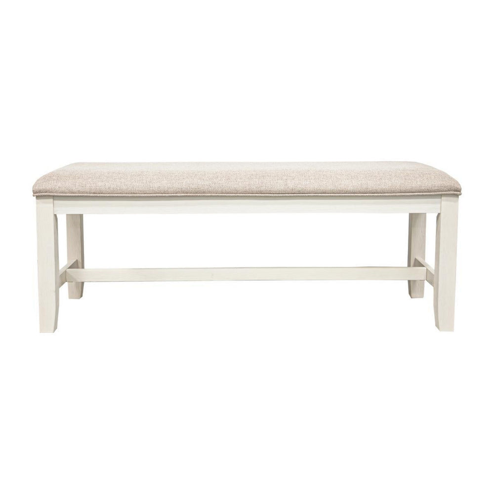 Sam 50 Inch Dining Bench Farmhouse Style Beige Upholstery White Wood By Casagear Home BM314665