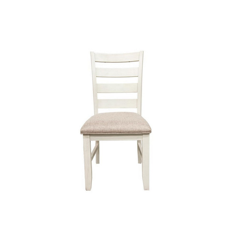 Sam 22 Inch Dining Chair Ladder Curved Backrest Padded Seat White Wood By Casagear Home BM314666