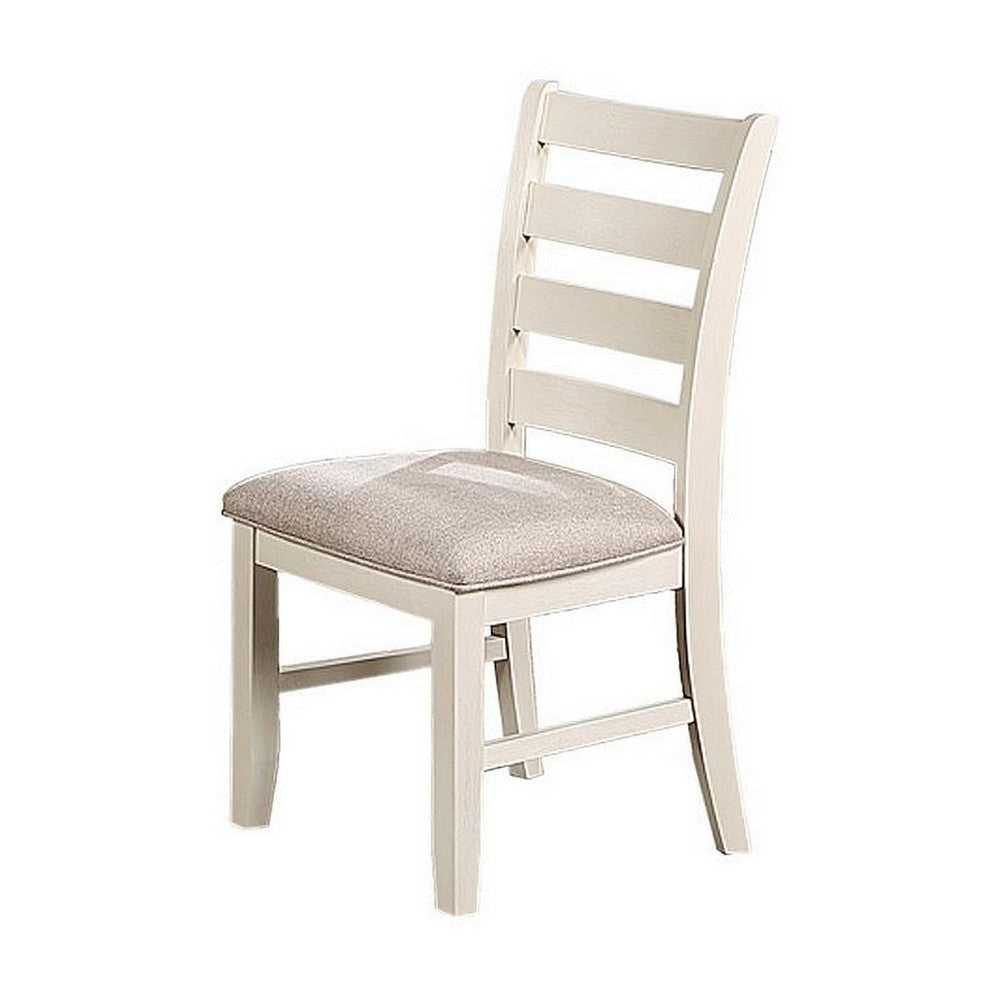 Sam 22 Inch Dining Chair Ladder Curved Backrest Padded Seat White Wood By Casagear Home BM314666