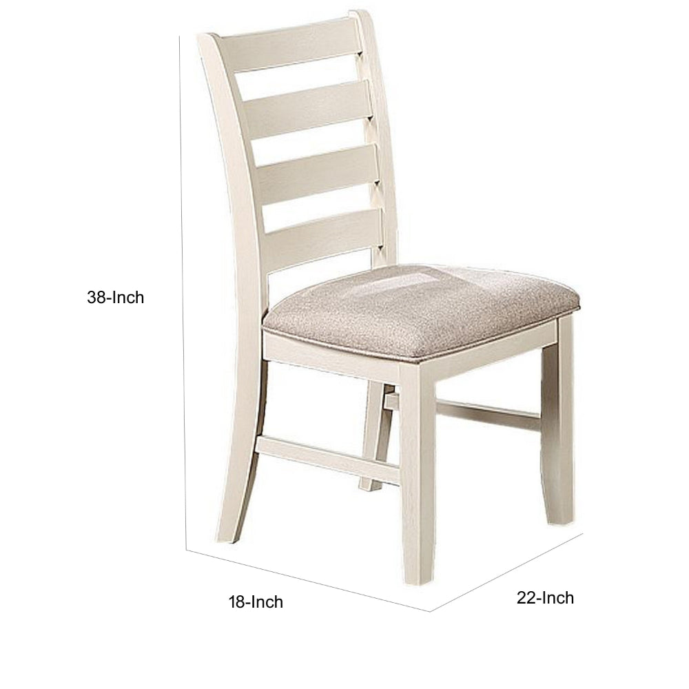 Sam 22 Inch Dining Chair, Ladder Curved Backrest, Padded Seat, White Wood By Casagear Home