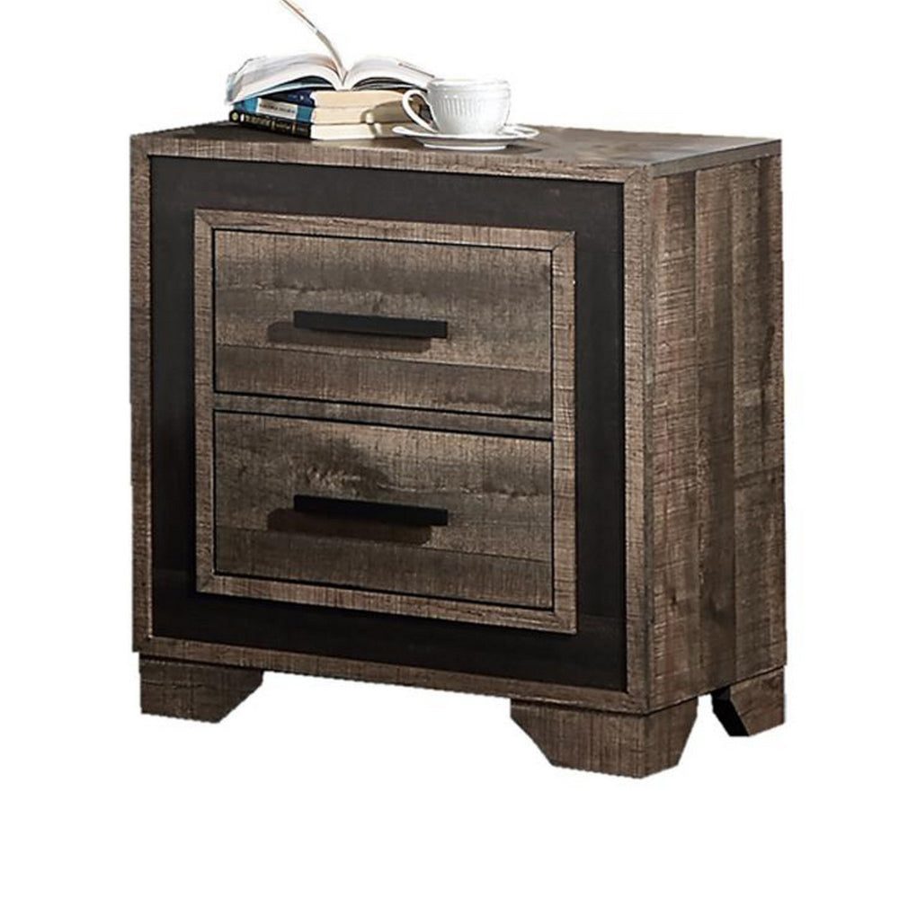 Nny 26 Inch Nightstand with 2 Drawers, Black Handles, Brown Wood Finish By Casagear Home