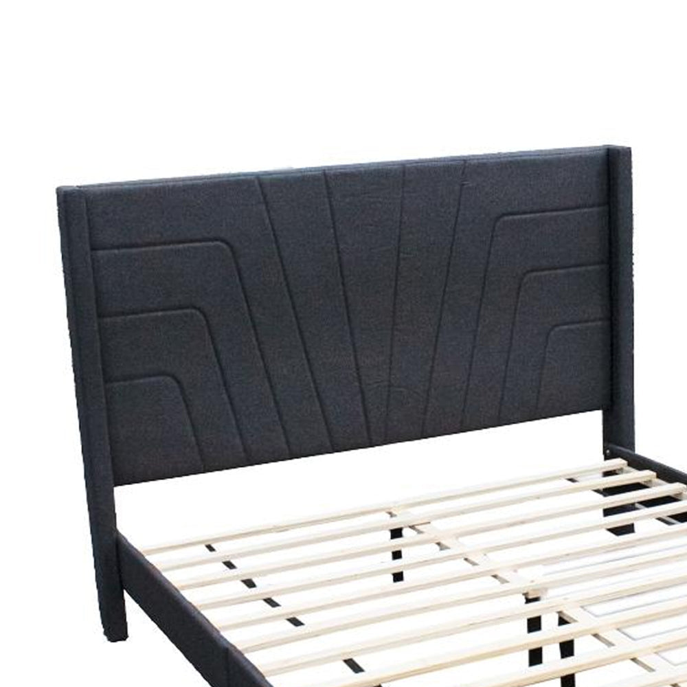 Nny Queen Size Bed with Tufted Headboard Charcoal Burlap Upholstery Wood By Casagear Home BM314671