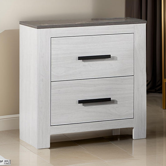 Kopa 26 Inch Nightstand with 2 Drawers, Black Handles, White Wood Finish By Casagear Home