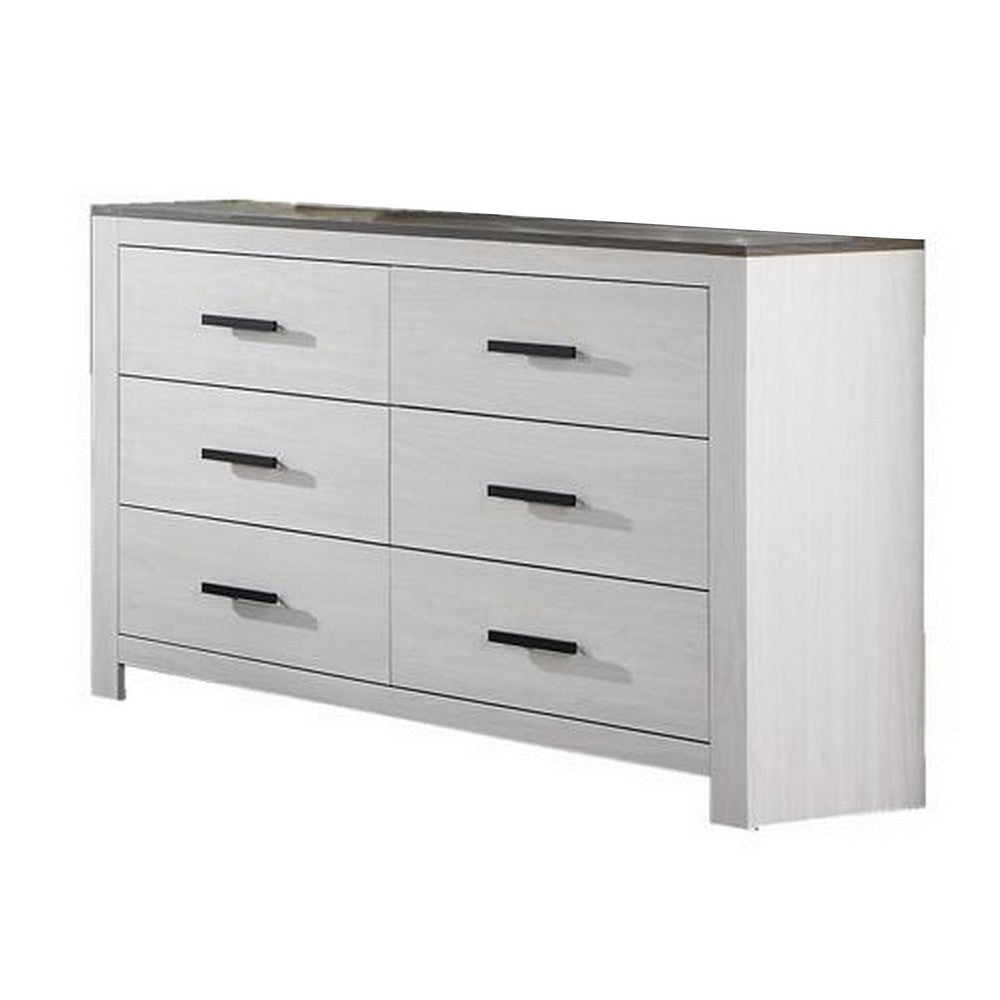 Kopa 58 Inch Wide Dresser with 6 Drawers Black Handles White Wood Finish By Casagear Home BM314673