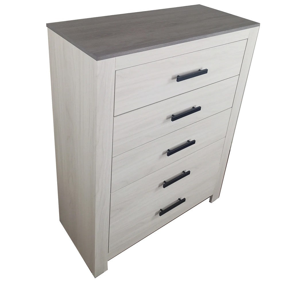 Kopa 45 Inch Tall Dresser Chest 5 Drawers Black Handles White Wood By Casagear Home BM314674