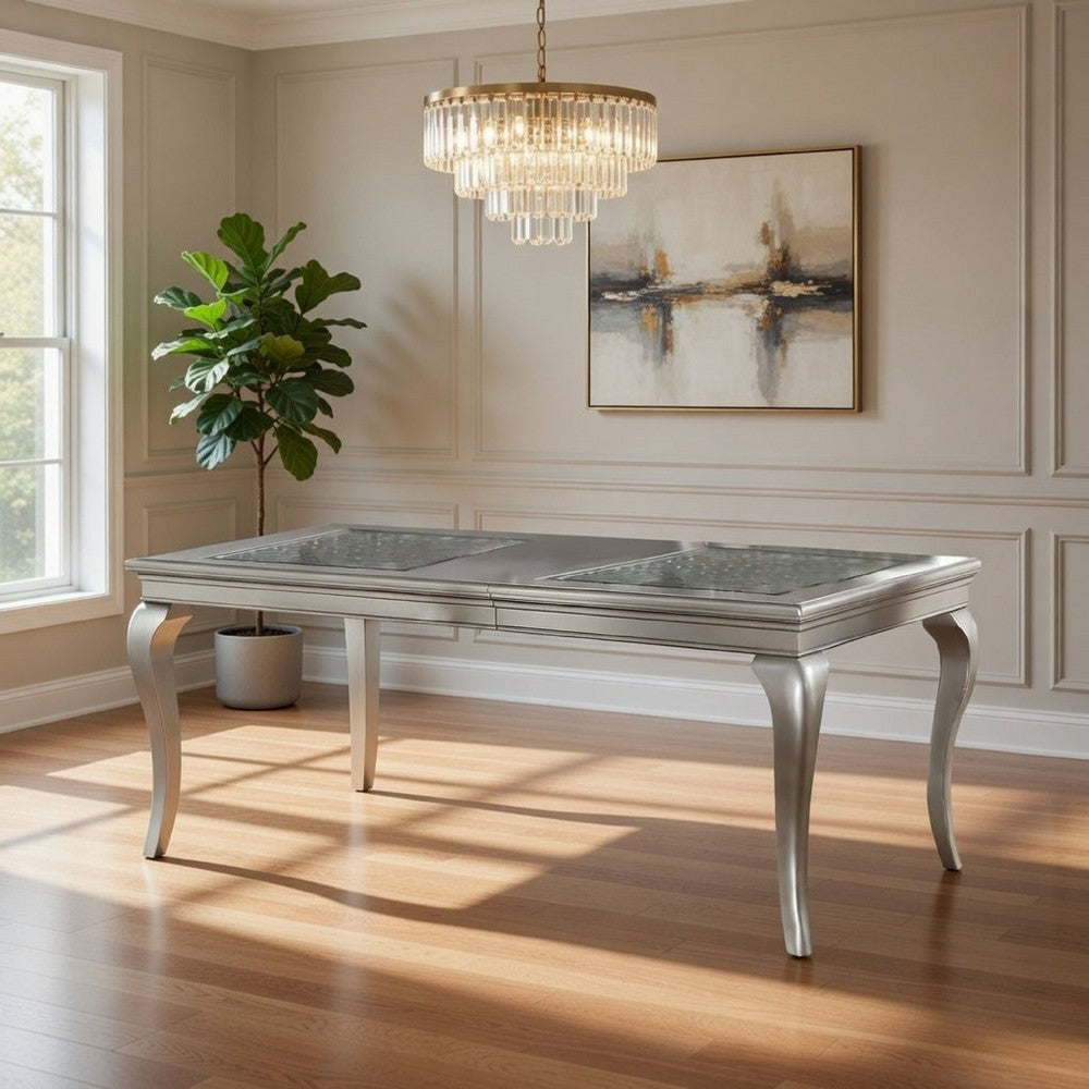 Reme 66-84 Inch Dining Table, 6 Seater Extendable, Glass Silver Wood By Casagear Home