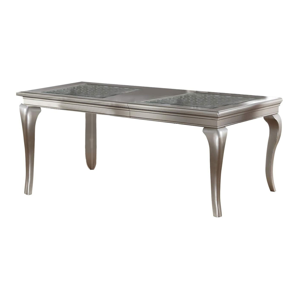 Reme 66-84 Inch Dining Table 6 Seater Extendable Glass Silver Wood By Casagear Home BM314675