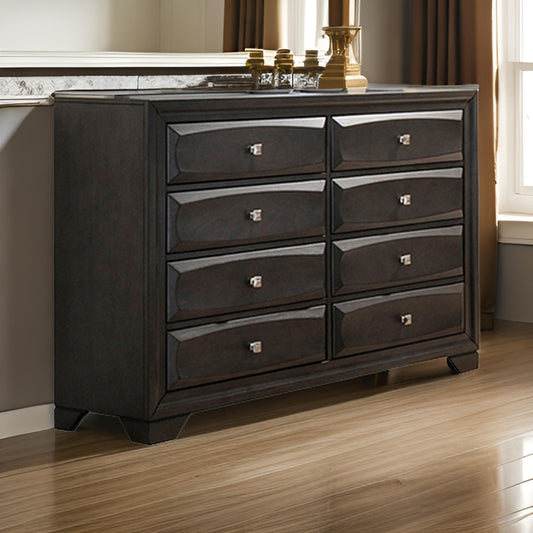 Lem 58 Inch Wide Dresser Chest with 8 Storage Drawer, Gray Wood Finish By Casagear Home