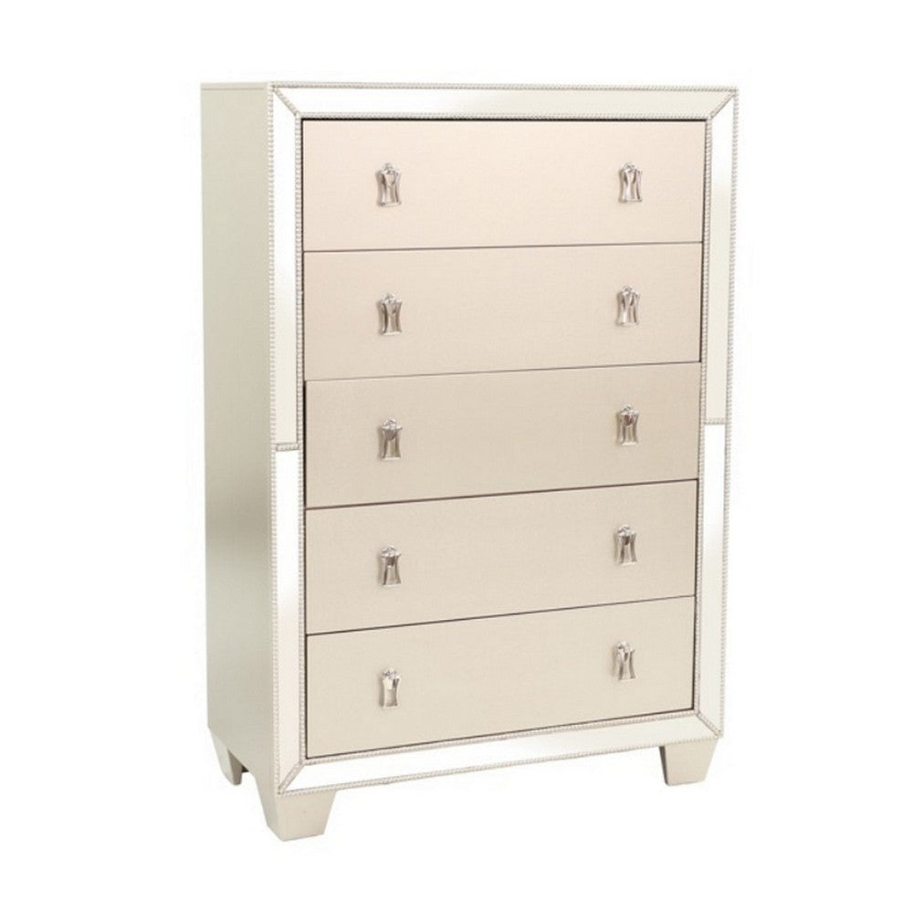 Dem 56 Inch Tall Dresser Chest with 2 Drawers, Platinum Trim, Silver Wood By Casagear Home