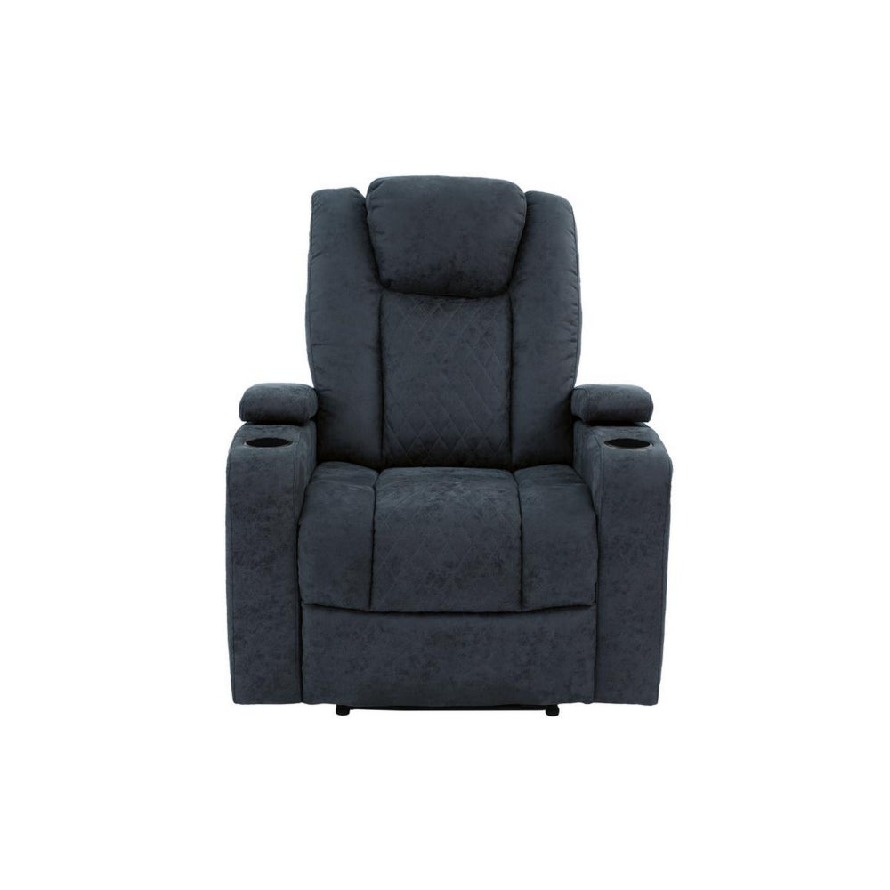 Kem 39 Inch Power Recliner Chair, Adjustable Headrest, Blue Faux Leather By Casagear Home