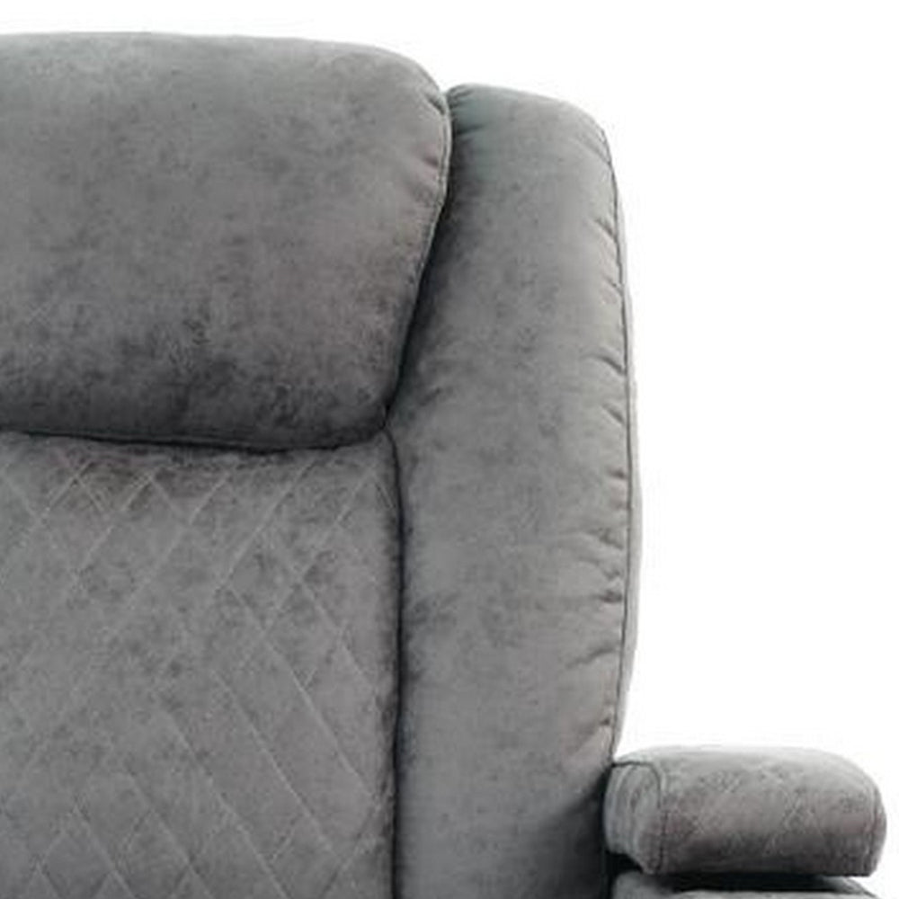 Kem 39 Inch Power Recliner Chair, Adjustable Headrest, Gray Faux Leather By Casagear Home