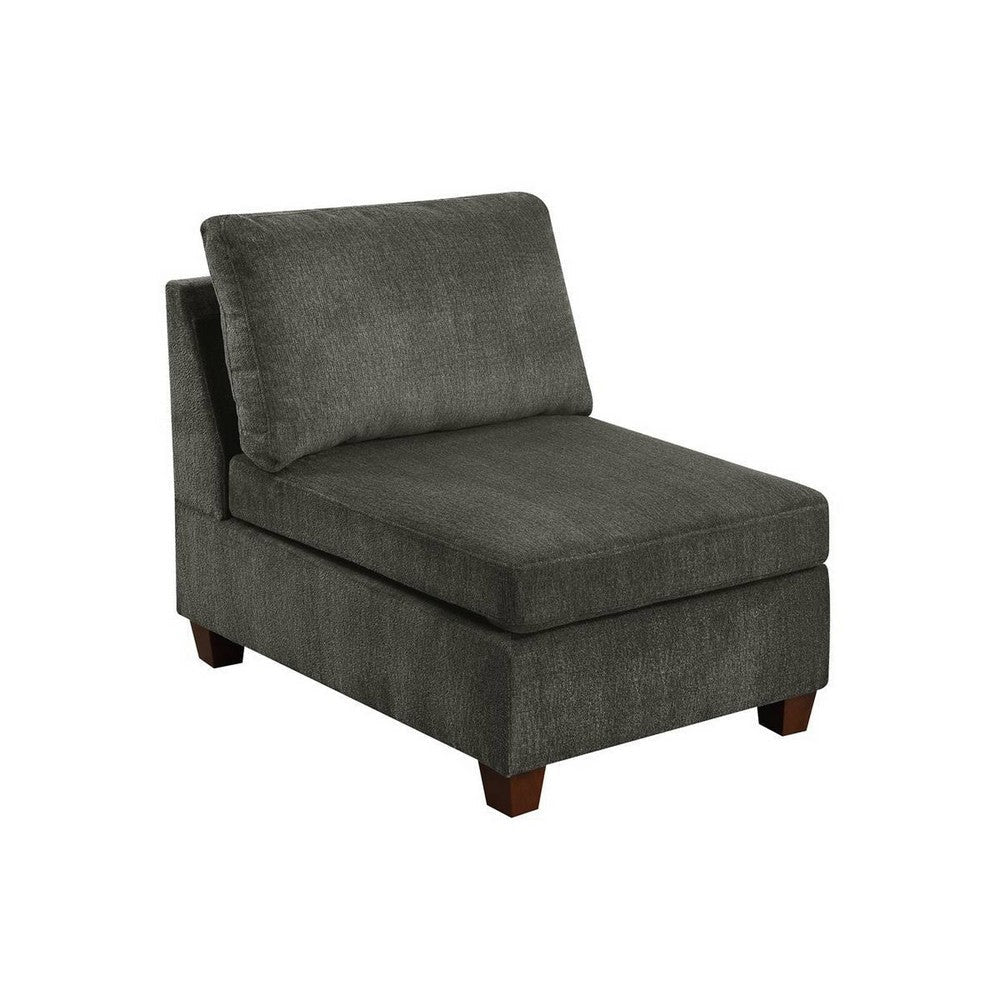 Remy 37 Inch Modular Armless Chair, Soft Gray Chenille, Solid Pine Wood By Casagear Home