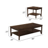 Nem 3pc Coffee and End Table Set with Lower Shelf, Solid Brown Wood Finish By Casagear Home
