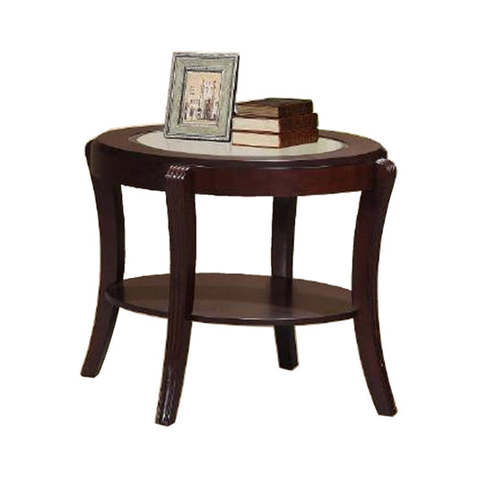 Lyn 31 Inch Side End Table with Oval Glass Top and Lower Shelf, Brown Wood By Casagear Home