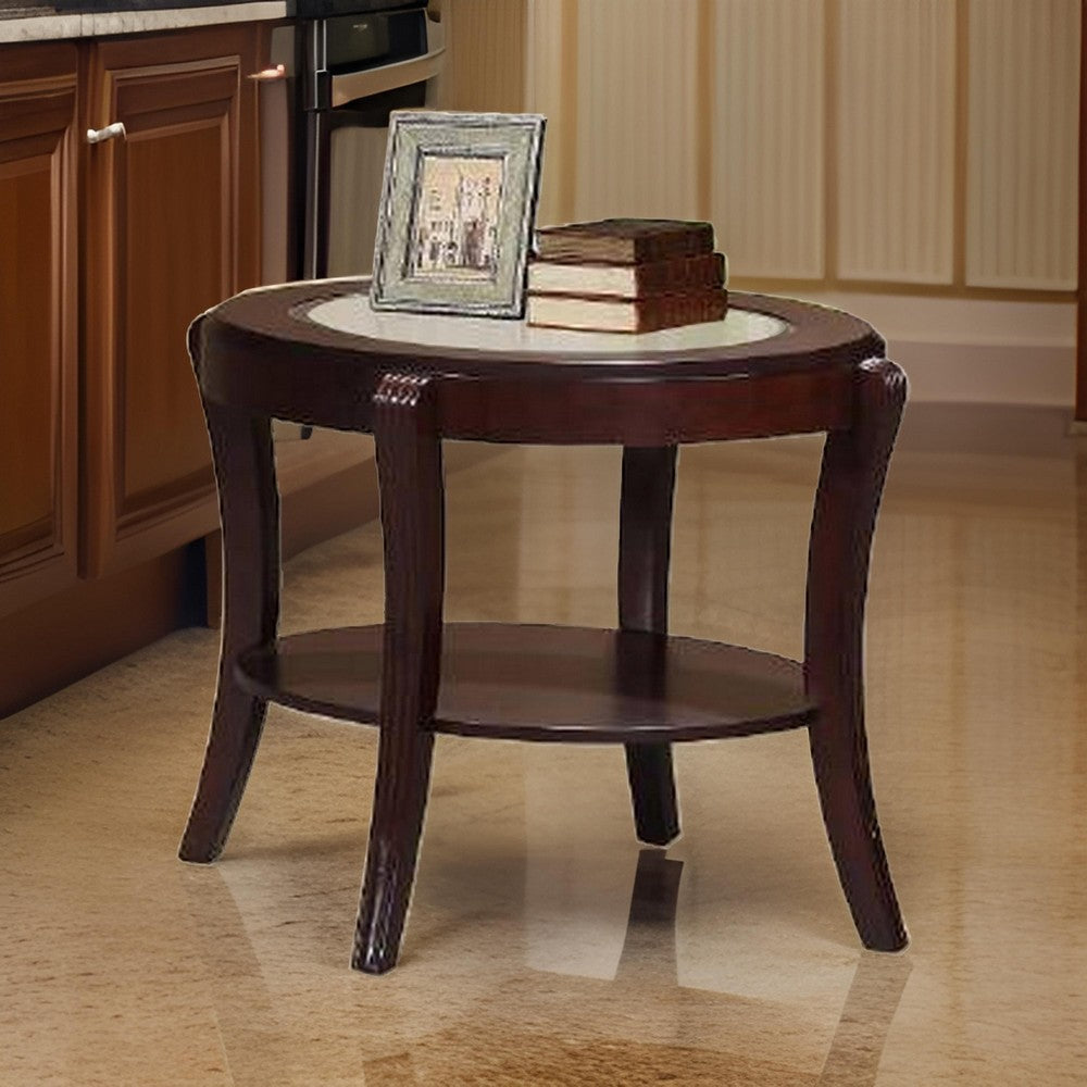 Lyn 31 Inch Side End Table with Oval Glass Top and Lower Shelf, Brown Wood By Casagear Home