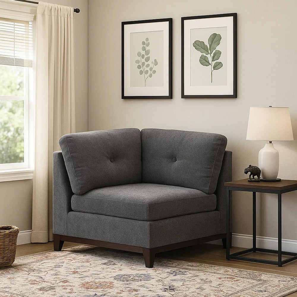 Jemy 37 Inch Modular Corner Sofa Chair, Dark Gray Chenille, Solid Wood By Casagear Home